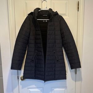 Nautica Women's Dark Gray Puffer Jacket- Longline Quilted Jacket
